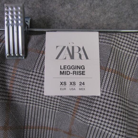Zara Pants Womens XS Gray Plaid Mid Rise Leggings Slim Trousers Stretch New - Picture 8 of 9